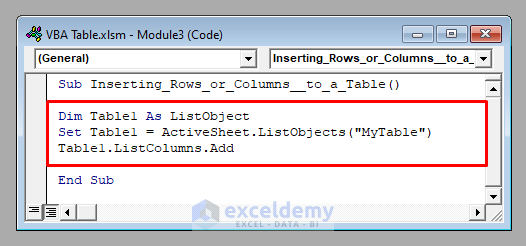 VBA Code to Add a Column to an Excel Table with VBA