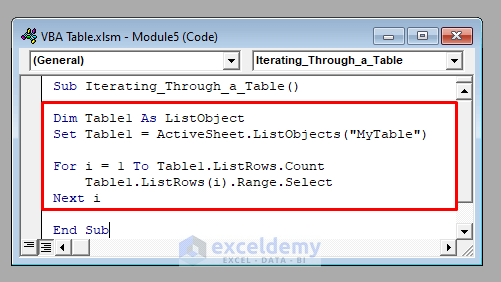 VBA Code Iterate Through a Row in an Excel Table with VBA