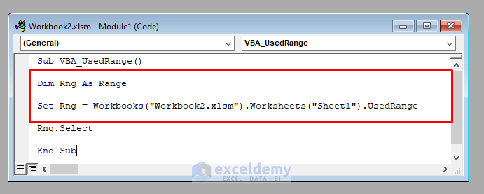 VBA Code to Use the UsedRange Property of VBA