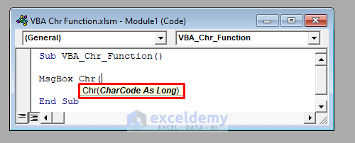 Syntax of the VBA Chr Function