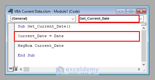 VBA Code to Get the Current Date in VBA
