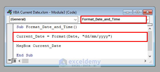 VBA Code to Format the Current Date in VBA