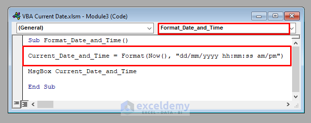 VBA Code to Format Current Date in VBA