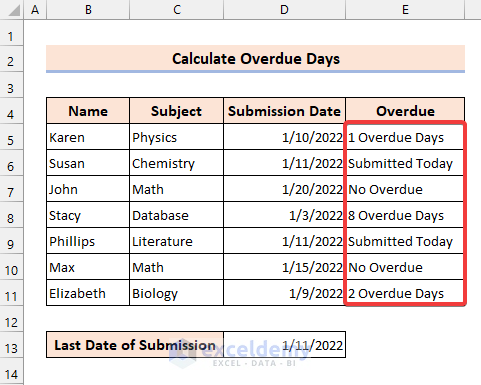Calculate Overdue Days using Date in VBA