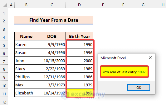 Find Birth Year from Date using VBA