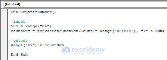 COUNTIF Function to Calculate Number in Excel VBA