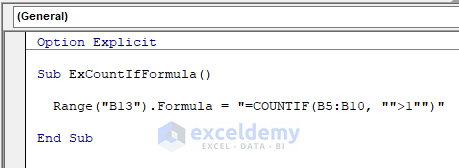 COUNTIF Formula Method in Excel VBA