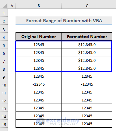 Result of VBA to Format A Range of Number in Excel