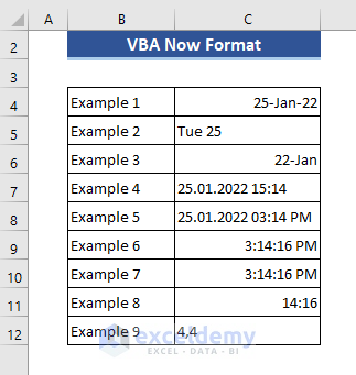 Different Presentations of Now Function Using the Format Function