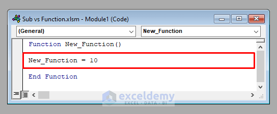 Function to Show the Differences between Sub Vs Function in Excel VBA