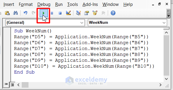 Excel WEEKNUM Function in VBA