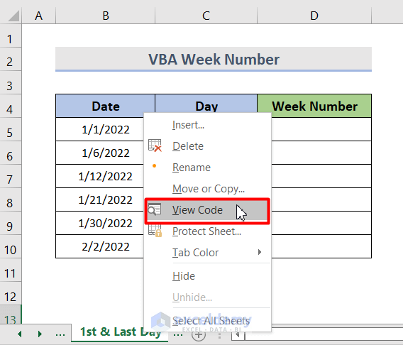 VBA Week Number in Excel