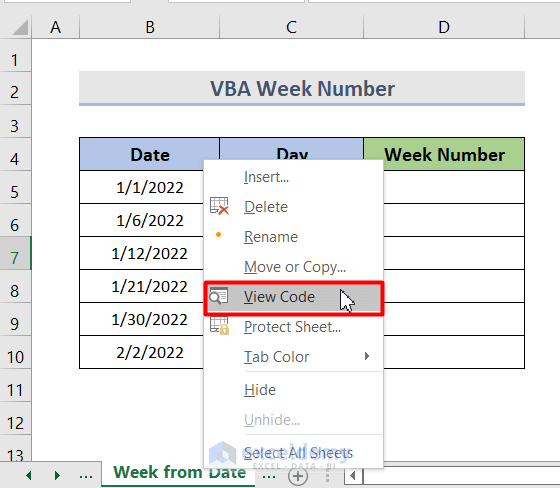 VBA Week Number from Date