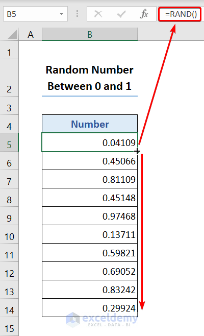Random Number Excel Formula using RAND function