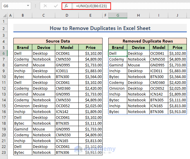 how to remove duplicates in excel sheet