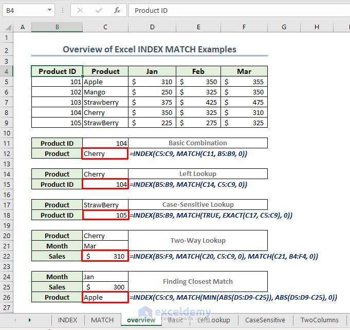 overview image of Excel INDEX MATCH example