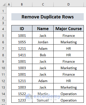 Remove Duplicate Rows Except for 1st Occurrence in Excel