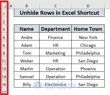 Shortcuts to unhide rows in Excel