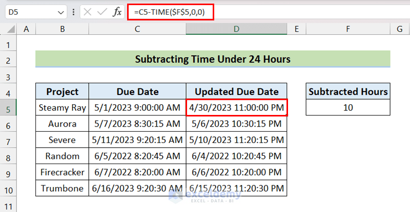 Subtracting Time Under 24 Hours