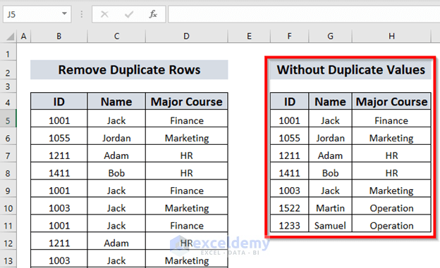 Remove Duplicate Rows using UNIQUE function