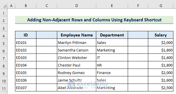 output after adding two non-adjacent columns