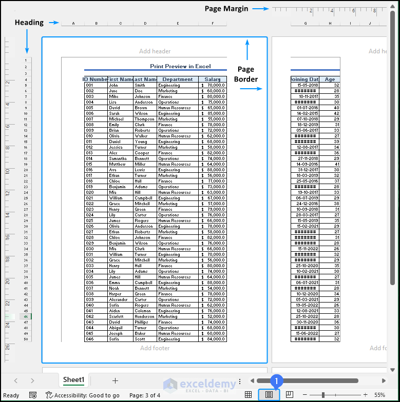 page layout view in Excel