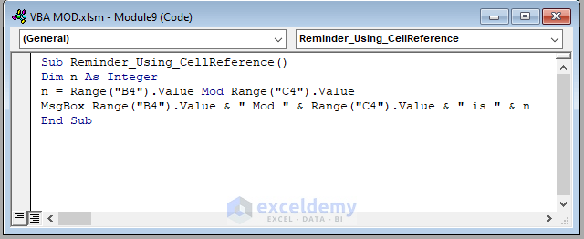 Using Cell Reference in VBA MOD to Get Remainder