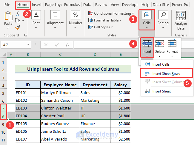 applying Insert Sheet Rows command to insert two rows