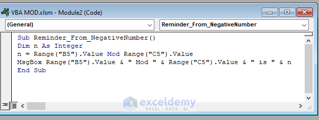 Using VBA MOD to Get a Remainder from a Negative Number
