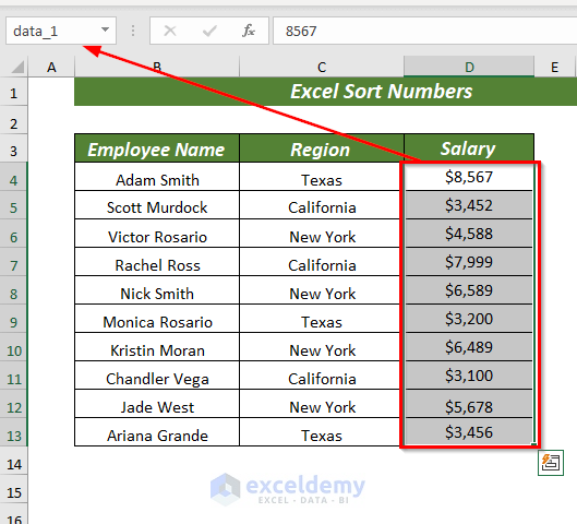 Using Excel Formula to Sort Numbers in Ascending Order
