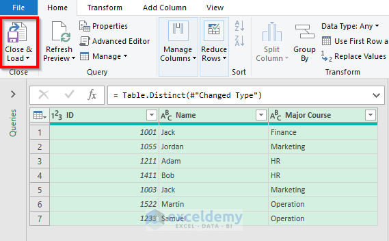 Remove Duplicate Rows using Power Query