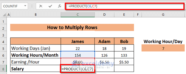 Multiplying Rows with PRODUCT Function