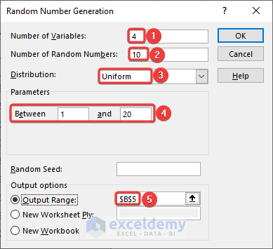 Insert required values for generating random numbers