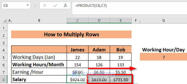 Multiplying Rows in Excel using PRODUCT Function