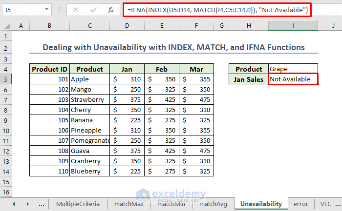 Dealing with Unavailability Using INDEX MATCH with IFNA Function