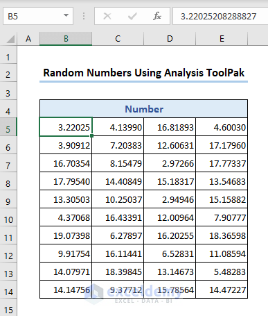 See the generated random values on the worksheet
