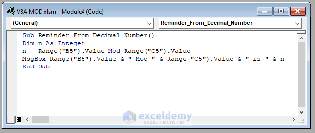 Using VBA MOD with Integer Divisor & Float Number