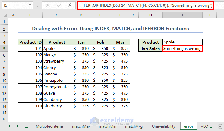 19-Dealing with Errors Using INDEX MATCH with IFERROR Function