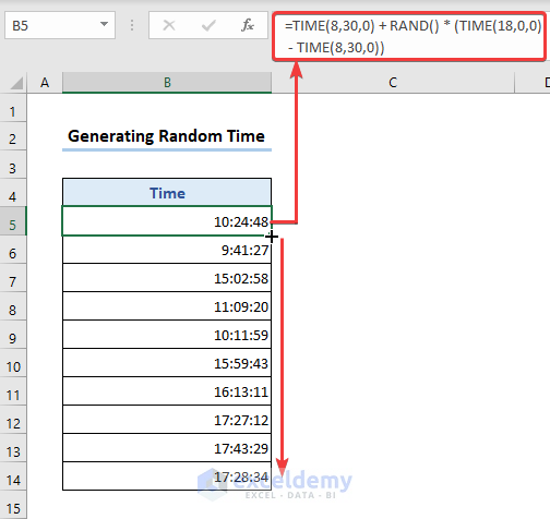 Generate random times in Excel