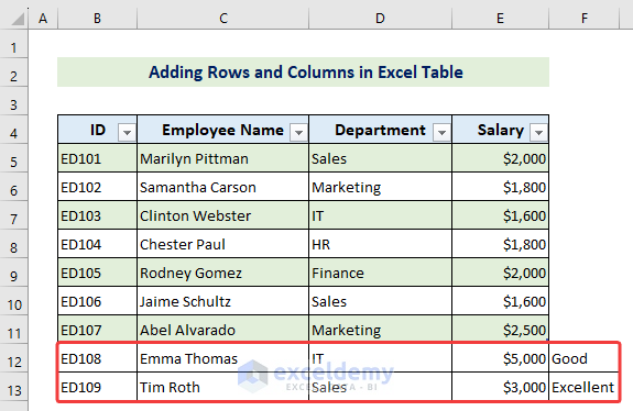 adding unfit data in Excel table