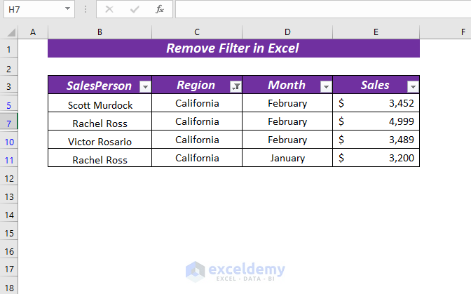 Remove Filter from Specific Column in Excel