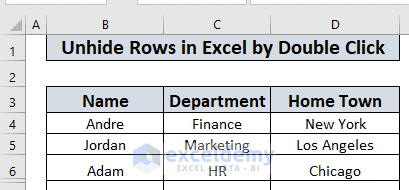 Shortcuts to unhide rows in Excel by double click