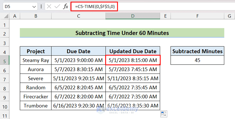 Subtracting Time Under 60 Minutes