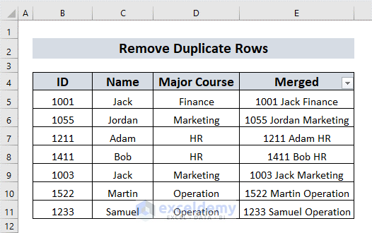 Remove Duplicate Rows Except for 1st Occurrence in Excel by Conditional Formatting