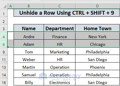 Shortcuts to unhide rows in Excel