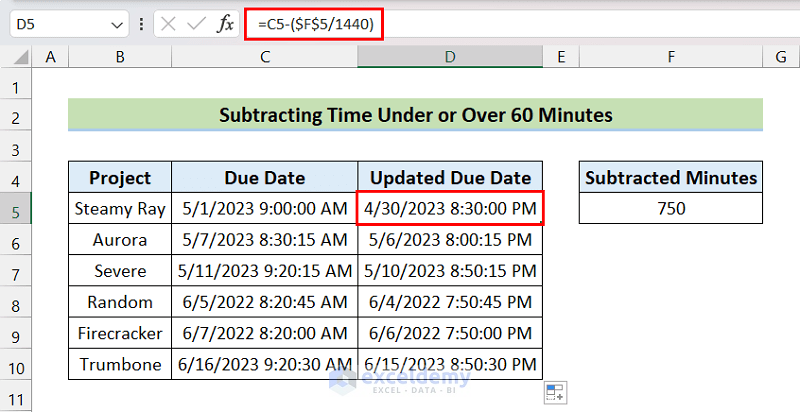 Subtracting Time Under or Over 60 Minutes
