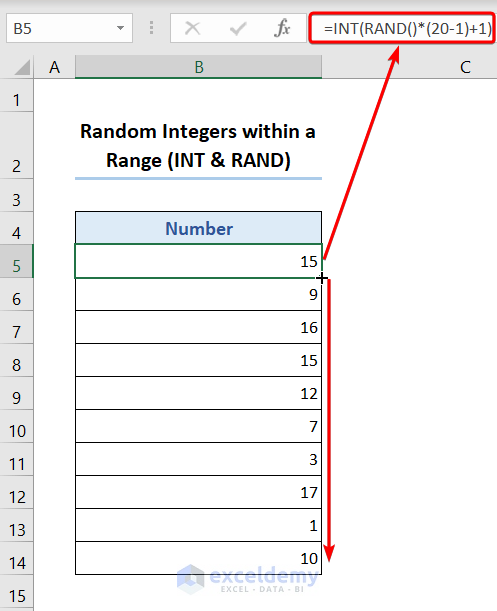 Formula based on INT & RAND functions to generate random integers