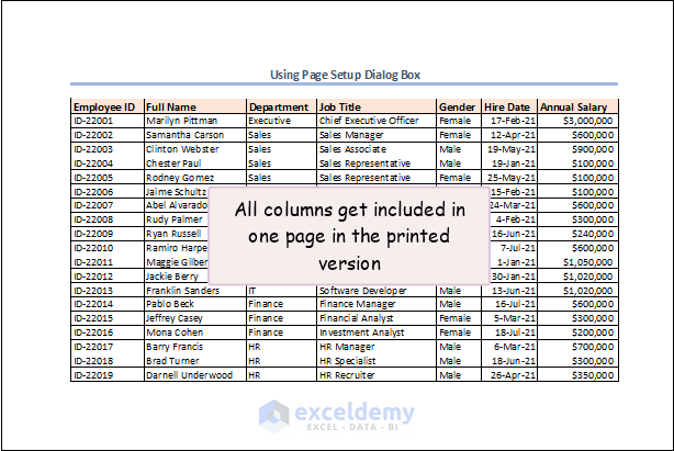 now all columns get included in the print preview in Excel