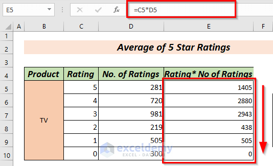 how to calculate 5 star rating average in excel