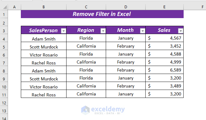Remove Filter from Specific Column in Excel